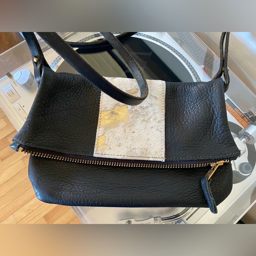 CHC Handmade/High Quality Pebbled Black Leather Foldover Crossbody Bag - EUC
